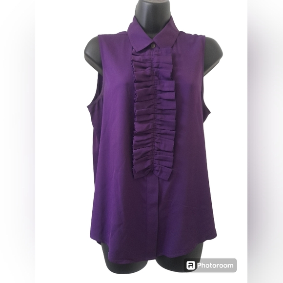 Theory Tops - Theory - Silk Blend Tank Top Ruffled Blouse -Size: Large - Purple